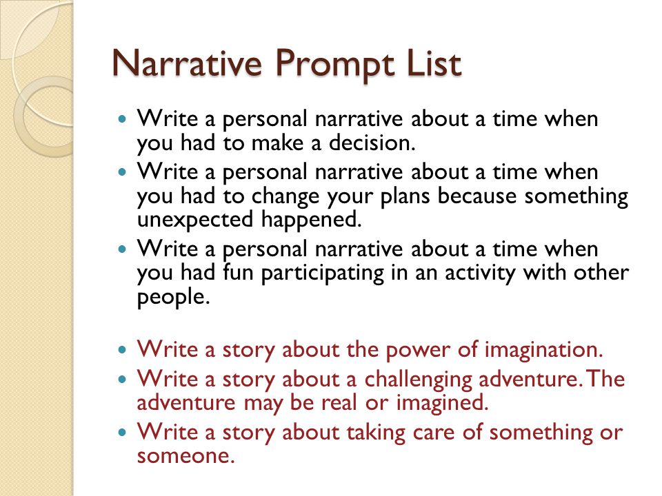 personal narrative writing assignment